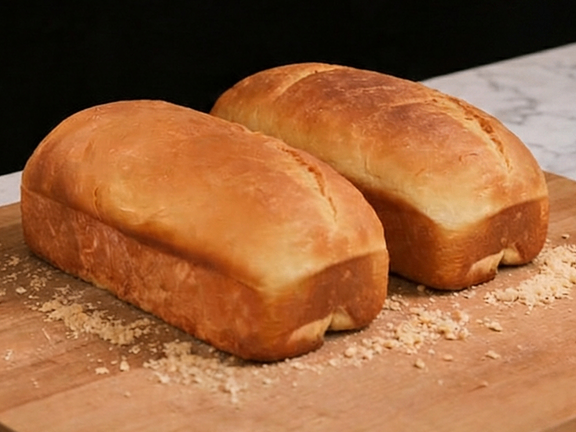 Pães caseiros assados sobre superfície de madeira